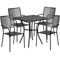 Emma And Oliver Commercial Grade 28" Square Metal Garden Patio Table Set W/ 4 Square Back Chairs -Emma And Oliver GUEST 78d799cb 7aa9 404f 9360 5293eca81b8f