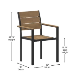 Emma And Oliver Outdoor Stacking Side Chair With Faux Teak Poly Slat Seat, Back And Arms And Metal Frame -Emma And Oliver GUEST 791f45e9 374e 4971 ad82 73b82e7e825b