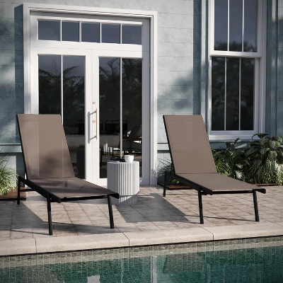 Emma And Oliver Set Of 2 Textilene Adjustable 5 Position Patio Chaise Lounge And Metal Frame 1 Emma And Oliver Set Of 2 Textilene Adjustable 5 Position Patio Chaise Lounge And Metal Frame