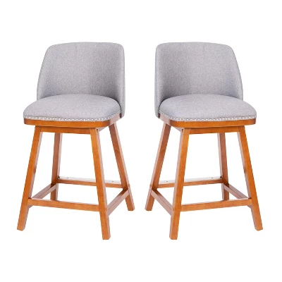 Emma And Oliver Upholstered Mid-Back Stools With Nailhead Accent Trim & Wood Frames 14 Emma And Oliver Upholstered Mid-Back Stools With Nailhead Accent Trim & Wood Frames - Image 14