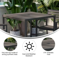 Emma And Oliver Square All-Weather Faux Teak Patio Dining Table With Steel Frame - Seats 4 -Emma And Oliver GUEST 798b1981 458c 4c7a 96d6 816303203ae8