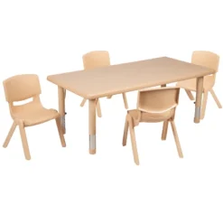 Emma And Oliver 24"W X 48"L Rectangular Plastic Height Adjustable Activity Table Set With 4 Chairs -Emma And Oliver GUEST 79c026c3 647f 4aa5 9e79 860234348b83