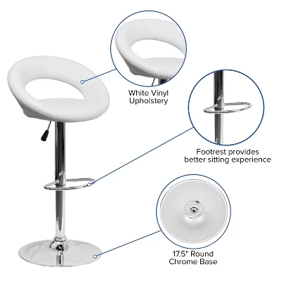 Emma And Oliver Rounded Orbit-Style Back Vinyl Swivel Adjustable Height Barstool 9 Emma And Oliver Rounded Orbit-Style Back Vinyl Swivel Adjustable Height Barstool - Image 9