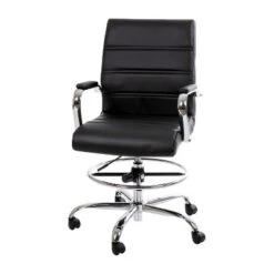 Emma And Oliver Mid-Back LeatherSoft Drafting Chair With Adjustable Foot Ring And Chrome Base -Emma And Oliver GUEST 7a9a7a01 097c 4607 b76b 21a46ddd5a0f