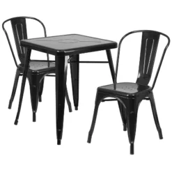 Emma And Oliver Commercial Grade 23.75" Square Metal Indoor-Outdoor Table Set W/ 2 Stack Chairs -Emma And Oliver GUEST 7abe6f65 c034 4a7b b8f6 f573b9e874d4