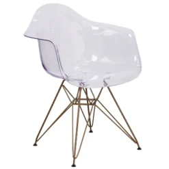 Emma And Oliver 2 Pack Transparent Side Chair With Arms And Gold Base - Accent & Side Chair -Emma And Oliver GUEST 7b01218f 0c5f 40e1 84fe 2415e8211bae