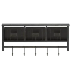 Emma And Oliver Rustic Country Wall Mounted Shelf With 5 Adjustable Sliding Hooks And Three Wire Storage Baskets -Emma And Oliver GUEST 7b46ad2c 94bd 49a1 9f37 3eb126ed6146