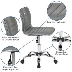 Emma And Oliver Low Back Designer Armless Ribbed Swivel Task Office Chair -Emma And Oliver GUEST 7bb67dd0 789d 46b3 93e9 867abcbfe2c1