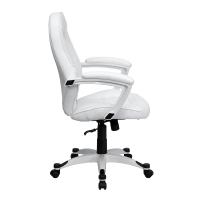 Emma And Oliver Mid-Back White LeatherSoft Tapered Back Executive Swivel Office Chair - Arms 2 Emma And Oliver Mid-Back White LeatherSoft Tapered Back Executive Swivel Office Chair - Arms - Image 2