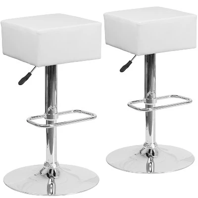 Emma And Oliver 2 Pk. Contemporary Vinyl Adjustable Height Barstool With Square Seat And Chrome Base 1 Emma And Oliver 2 Pk. Contemporary Vinyl Adjustable Height Barstool With Square Seat And Chrome Base