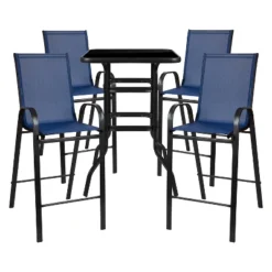 Emma And Oliver 5 Piece Outdoor Bar Height Set-Glass Patio Bar Table-All-Weather Barstools -Emma And Oliver GUEST 7c404e1a 0d93 40c4 b928 e973c1d4bbc6
