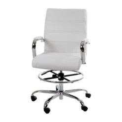 Emma And Oliver Mid-Back LeatherSoft Drafting Chair With Adjustable Foot Ring And Chrome Base -Emma And Oliver GUEST 7ccab544 af09 49c3 82c2 e64ac86c7c8f