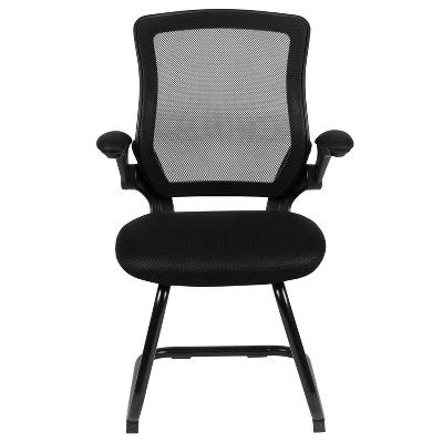 Emma And Oliver Black Mesh Sled Base Side Reception Guest Office Chair With Flip-Up Arms 2 Emma And Oliver Black Mesh Sled Base Side Reception Guest Office Chair With Flip-Up Arms - Image 2