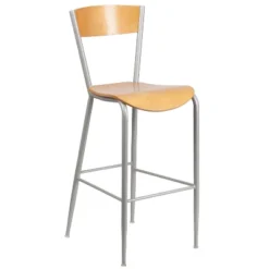 Emma And Oliver 2 Pack Silver Metal Restaurant Barstool - Natural Wood Back & Seat -Emma And Oliver GUEST 7d5625da 9c30 45be a1b9 04cbc7e196bc