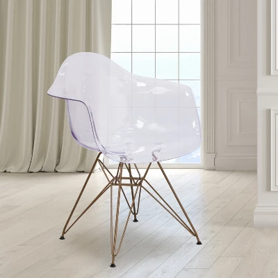 Emma And Oliver Transparent Side Chair With Arms And Gold Base 1 Emma And Oliver Transparent Side Chair With Arms And Gold Base