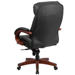 Emma And Oliver High Back Black LeatherSoft Synchro-Tilt Ergonomic Office Chair With Wood Base -Emma And Oliver GUEST 7dbd341e 86e1 4df0 9e5d 1d1874d0532b