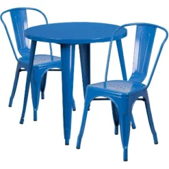 Emma And Oliver Commercial Grade 30" Round Metal Indoor-Outdoor Table Set With 2 Cafe Chairs -Emma And Oliver GUEST 7e7924e7 3999 437e 8424 3e5d2e7fa533