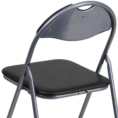 Emma And Oliver 4 Pack Black Vinyl Padded Metal Folding Chair Home Office 7 Emma And Oliver 4 Pack Black Vinyl Padded Metal Folding Chair Home Office - Image 7