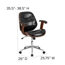 Emma And Oliver Mid-Back Black LeatherSoft Executive Ergonomic Wood Swivel Office Chair - Arms 12 Emma And Oliver Mid-Back Black LeatherSoft Executive Ergonomic Wood Swivel Office Chair - Arms -Emma And Oliver GUEST 7f70b893 973f 4b69 8944 1b470aa1681d