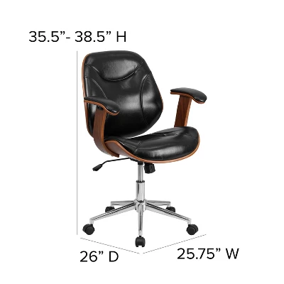 Emma And Oliver Mid-Back Black LeatherSoft Executive Ergonomic Wood Swivel Office Chair - Arms 3 Emma And Oliver Mid-Back Black LeatherSoft Executive Ergonomic Wood Swivel Office Chair - Arms - Image 3
