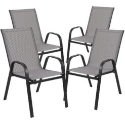 Emma And Oliver Five Piece Patio Table Set With Metal Table With Tempered Glass Top And 4 Flex Comfort Stacking Chairs -Emma And Oliver GUEST 7fcd6882 9d5a 4725 bcfd eec0c14b4ae2 1