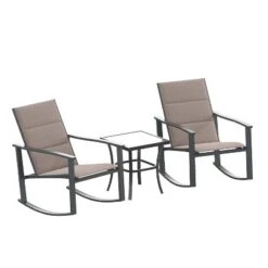 Emma And Oliver 3 Piece Outdoor Rocking Chair Patio Set With Flex Comfort Material And Metal Framed Glass Top Table -Emma And Oliver GUEST 8004bb93 e1c4 49ab 8fda 60598c43d777