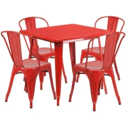 Emma And Oliver Commercial Grade 31.5" Square Metal Indoor-Outdoor Table Set With 4 Stack Chairs -Emma And Oliver GUEST 81052529 761c 4245 9c04 99e17e304dbf