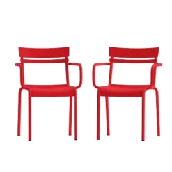Emma And Oliver Powder Coated Steel Stacking Dining Chair With Arms And 2 Slat Back For Indoor-Outdoor Use -Emma And Oliver GUEST 8110aaa7 97cb 4ade 8936 f37f2a9b9c0b