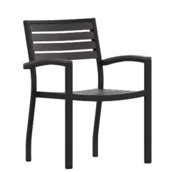 Emma And Oliver Set Of 2 Stackable All-Weather Aluminum Patio Chairs With Faux Teak Slats -Emma And Oliver GUEST 8132af58 c53d 4afe 8535 1d4e26815fa7