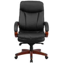 Emma And Oliver High Back Black LeatherSoft Synchro-Tilt Ergonomic Office Chair With Wood Base -Emma And Oliver GUEST 825113cf 81eb 4171 8db0 831b5a08d343