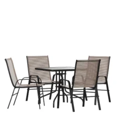 Emma And Oliver Five Piece Patio Dining Set - Square Table With Powder Coated Frame And Tempered Glass Top & 4 Flex Comfort Stack Chairs -Emma And Oliver GUEST 8257ae84 85ca 4e2e b4a7 db7d7ebde69f