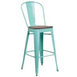 Emma And Oliver 30"H Metal Dining Barstool With Back And Wood Seat -Emma And Oliver GUEST 825a6eff 7170 462e a151 dddd8e138c07