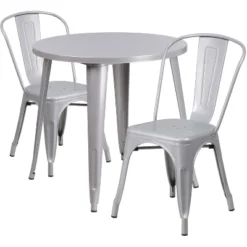 Emma And Oliver Commercial Grade 30" Round Metal Indoor-Outdoor Table Set With 2 Cafe Chairs -Emma And Oliver GUEST 82635fde 93f4 472a 83d0 2413d581ae9a