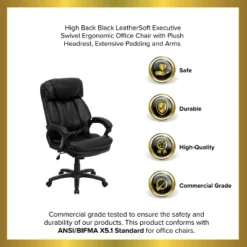 Emma And Oliver High Back Black LeatherSoft Extensive Padding Swivel Ergonomic Office Arm Chair -Emma And Oliver GUEST 82979f7e f057 472a b9a6 cd6cfd2d87e7