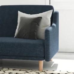 Emma And Oliver Plush Padded Upholstered Split Back Sofa Futon With Smooth Curved Removable Arms And Wooden Legs -Emma And Oliver GUEST 83cd44ad 6352 4aa6 a586 2c31f538c776