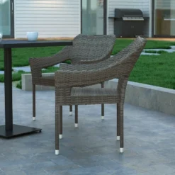 Emma And Oliver All-Weather Indoor/Outdoor Stacking Patio Dining Chair With Steel Frame And Weather Resistant PE Rattan -Emma And Oliver GUEST 84038cad 4d90 4fa7 aeb7 f98529266141