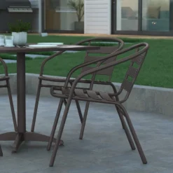 Emma And Oliver 27.5'' Square Aluminum Indoor-Outdoor Table Set With 4 Slat Back Chairs -Emma And Oliver GUEST 849c04ec 713e 42e3 bf0b bd9e3ad51b8e
