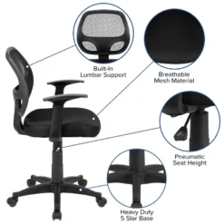 Emma And Oliver Mid-Back Black Mesh Swivel Task Office Chair With T-Arms 16 Emma And Oliver Mid-Back Black Mesh Swivel Task Office Chair With T-Arms -Emma And Oliver GUEST 854b4035 2010 41c3 b1db d0cfda4d1188