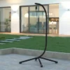 Emma And Oliver Sturdy Powder Coated Steel C-Stand With Offset Base For Hanging Chairs - Black