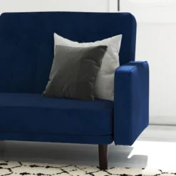 Emma And Oliver Plush Padded Upholstered Split Back Sofa Futon With Vertical Channel Tufting And Wooden Legs -Emma And Oliver GUEST 86a3b819 ee06 4e85 8729 e98da70d9da2