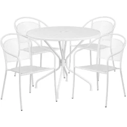 Emma And Oliver Commercial 35.25" Round Metal Garden Patio Table Set W/ 4 Round Back Chairs -Emma And Oliver GUEST 86a9de90 80ef 45f8 b756 7b258625cc12