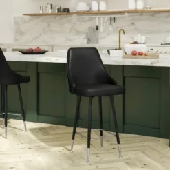 Emma And Oliver Modern Upholstered Dining Stools With Chrome Accented Metal Frames And Footrests