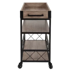 Emma And Oliver Light Oak Wood Kitchen Bar Cart, Stemware Rack And Locking Casters -Emma And Oliver GUEST 87ab3f22 dac1 40c0 965f 870a5df3bb5a