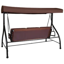 Emma And Oliver 3-Seat Outdoor Steel Converting Patio Swing And Bed Canopy Hammock In Brown -Emma And Oliver GUEST 88184dc8 8dea 4667 ba67 25150126bbe9