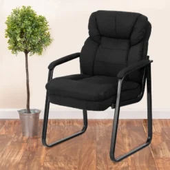 Emma And Oliver Executive Side Reception Chair With Lumbar Support And Sled Base