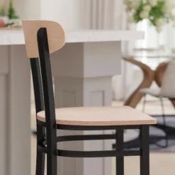 Emma And Oliver Industrial Barstool With Rolled Steel Frame And Solid Wood Seat - 500 Lbs. Static Weight Capacity -Emma And Oliver GUEST 8955cae2 2106 46d1 a973 d8a75e777162