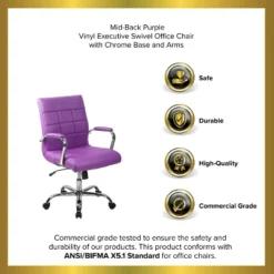 Emma And Oliver Mid-Back Vinyl Executive Swivel Office Chair With Chrome Base And Arms -Emma And Oliver GUEST 89724f99 6577 4869 962d 1903ac84e12a