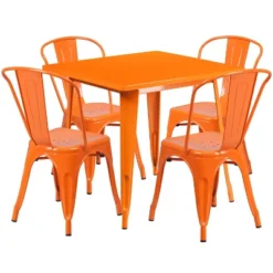 Emma And Oliver Commercial Grade 31.5" Square Metal Indoor-Outdoor Table Set With 4 Stack Chairs -Emma And Oliver GUEST 89cd9c45 05cc 403b 982a 3cb67821ce0b