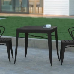 Emma And Oliver Modern Weather And Rust Resistant Black Steel Patio Table With Polyresin Top And Rounded Corners For Indoor And Outdoor Use