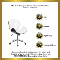 Emma And Oliver Mid-Back Wood Conference Office Chair With Leather Seat -Emma And Oliver GUEST 8bb94bd1 dbe9 46ad 86a9 6d0cb539f00d